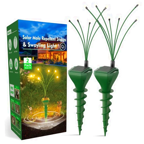 Teal Elite Mole Repellent with Swaying Lights Solar Powered 2 Pack - Deterrent Stake with Lights, Sonic Spikes Get Rid for Voles, Snake, Groundhog, Gopher - Repellent for Lawns, Garden & Yard