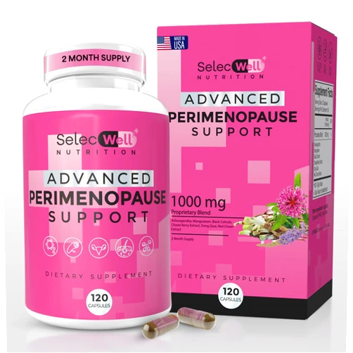SelecWell Perimenopause & Menopause Support Supplement for Women – Multi‑Symptom Relief with Black Cohosh & Red Clover Isoflavones | Ashwagandha Adaptogen & Herbal Blend | Hormone Balance Support | 120 Capsules