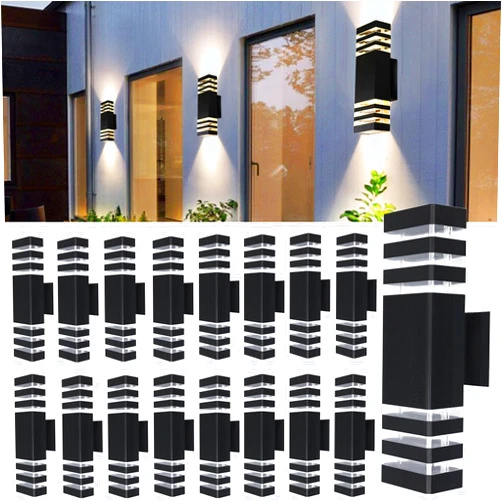 MUCLUD 16Pack 15inch LED Square Up & Down wall Lights,14W Outdoor Wall Light 4000K Day white Aluminum Body Waterproof IP65 LED Exterior Light Fixtures Wall Mount for House Patio Garage garden.