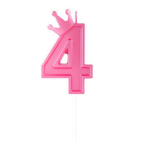 BOXOB 3 Inch Birthday Number Candle, 3D Number Candle with Crown Decor Large Cake Topper Number Candles for Birthday Cakes Wedding Anniversary Graduation Festival Party (Pink, 4)