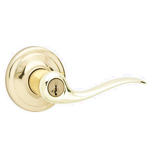 Kwikset 97402-657 Tustin Keyed Entry Lever for Garage or Office Door Handle Featuring SmartKey Security with a Traditional Design Entry Lever, Polished Brass (97402-657)