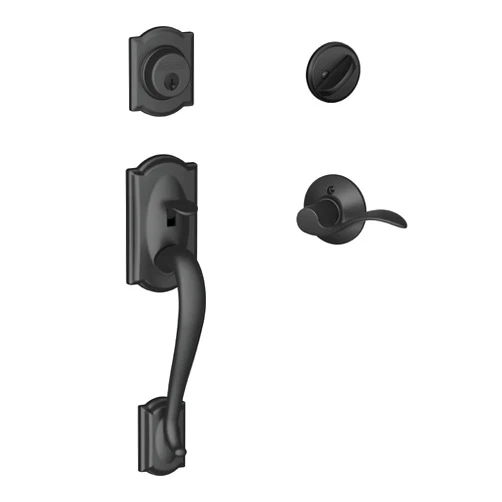 SCHLAGE Camelot Single Cylinder Handleset and Left Hand Accent Lever, Matte Black (F60 CAM 622 Acc LH)