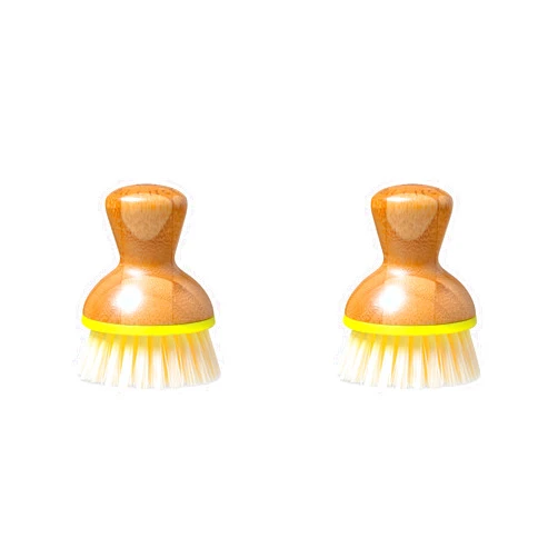 Full Circle Bubble Up Bamboo Dish Brushes – Ergonomic Palm Scrubbers with Handle for Kitchen Cleaning, Hand Washable Green Brushes, Green, Pack of 2