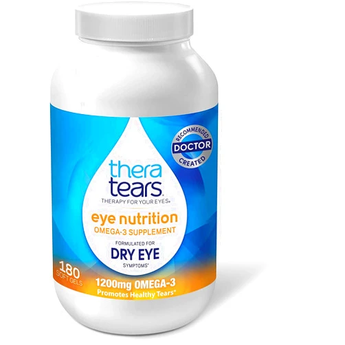 TheraTears 1200mg Omega 3 Supplement for Eye Nutrition, Organic Flaxseed Triglyceride Fish Oil and Vitamin E, 180 Count