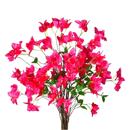 Geosimy Pack of 10 - Artificial Bougainvillea Flower Branches Silk Bougainvillea Stems with Dried Tree Twigs Real Looking Flower Stems for Home Wedding Indoor Outdoor Table Vase Decor (Fuchsia - 10Pack)