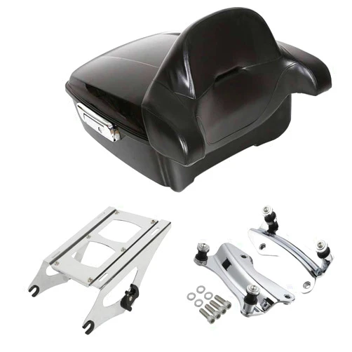 XMT-MOTO Vivid Black King Tour Pack Luggage Kit w/wrap-aroud backrest pad fits for Harley Davidson Touring Road King, Road Glide, Street Glide and select CVO models 2014-later