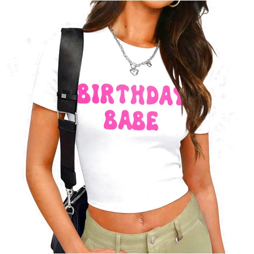 MNLYBABY Birthday Shirts for Women Kiss Me Its My Birthday Shirt Crop Top Glitter Graphic Birthday Squad Shirts Birthday Party Tops