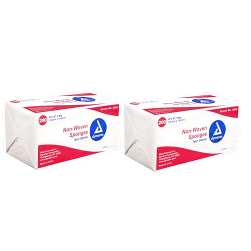 Dynarex Non-Woven Sponges, Non-Sterile, Gauze, for Cleansing, Prepping and Dressing, Highly-Absorbent, Less Linting, 2-Pack, 4