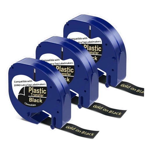 PROFICETIK 3xPack Compatible Dymo Letratag Refills Replacement for Dymo Label Maker Refills Gold on Black Plastic Label Tape12mm x4m(1/2