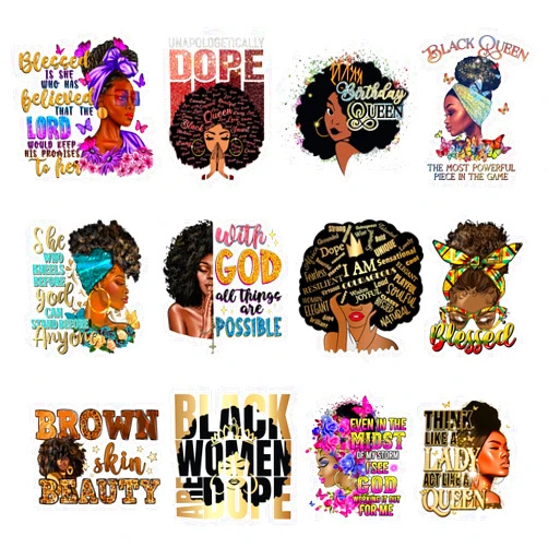 TZSANXMY 12pcs Iron On Patches Decals for Clothing T-Shirt Heat Press Decal Design Black Women Heat Transfer Sticker Decoration Applique