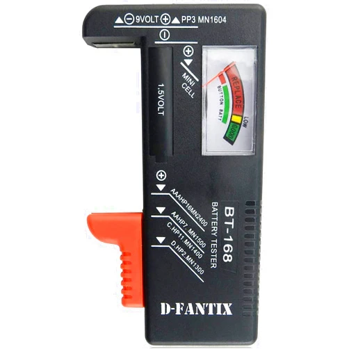 D-FantiX Battery Tester, Universal Battery Checker Small Battery Testers for AAA AA C D 9V 1.5V Button Cell Household Batteries Model BT-168