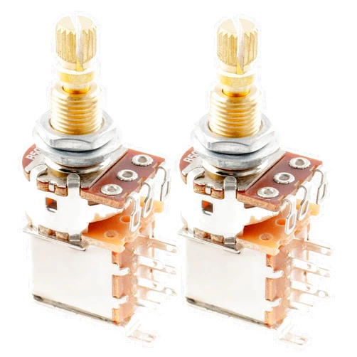Musiclily Pro Brass Full Metric Size B500K Push/Push Guitar Pots Linear Taper Potentiometers for Electric Guitar/Bass (Set of 2)