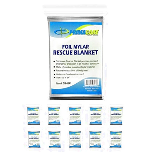 Primacare HB-10 Emergency Foil Mylar Thermal Blanket (Pack of 10), 52