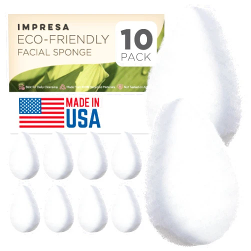 IMPRESA [10 Pack] Eco Friendly Facial Sponges for Cleansing and Exfoliating - Facial Exfoliator Made from Recycled Materials - Natural Facial Scrubber for Your Skincare Routine - Made in USA