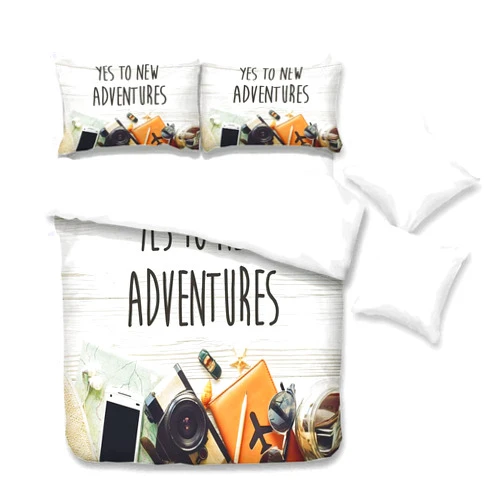 Okjsohi Adventure Sheets Set Bedding Say Yes to New Adventures Text Travel Preparations Wanderlust Concept Retro, Breathable Soft Cute Bed Duvet Cover Kids Girls Boys 90