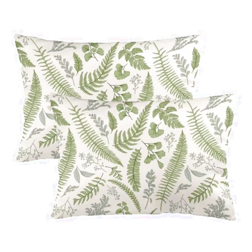 YUDILINSA Sage Green Throw Pillow Cover Queen Size Set of 2 Leaves Tropical Plant Leaf Botanical Vintage Floral Lumbar Pillow Case Soft Standard Pillow Cases with Zipper Decorative Cushion Cover for Bed,20