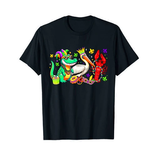 Mardi Gras Carnival Babe KAT ABC Alligator Brown Pelican Crawfish Louisiana Mardi Gras T-Shirt