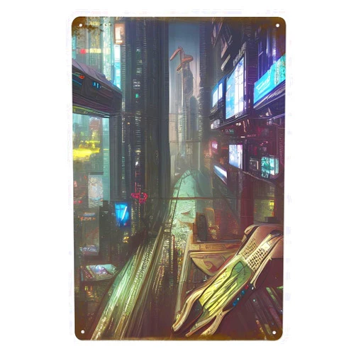 BIUUOP Life in a Cyberpunk City Metal Tin Sign Poster 8”×12” Painting Sign Funny Wall Vintage Art Decor Retro Plaque For Home Bar Pub Club Cafe Decoration