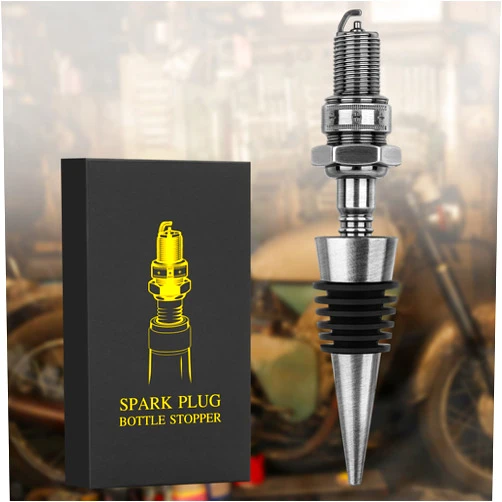 LKKCHER DESIGN Spark Plug Wine Stopper, Wine Gifts for Men Boy Dad Motorbike Motorcycle Mechanic Repairer Biker, Bottle Stoppers for Wine, Birthday Gifts, Wine Saver, Wine Accessories, Dark Silver