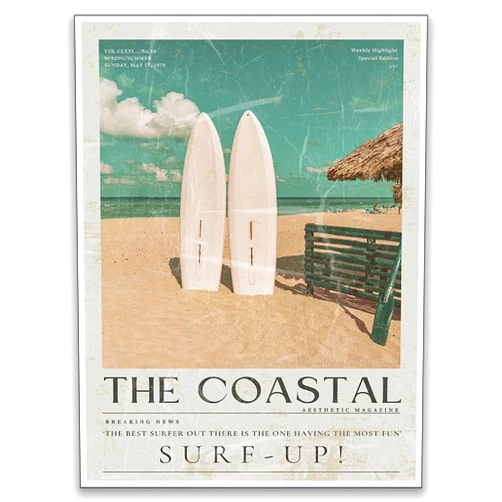 Generic Beach Canvas Wall Art-Coastal Cowgirl Aesthetic Room Decor Poster-Surfer Girl Preppy Pink Surfboard Print-Newspaper Summer Beachy Surfing Pictures for Teen Girl Dorm 11x14in Unframed Poster