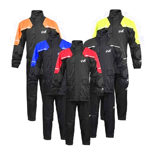 HWK Motorcycle Rain Suit for Men and Women, Two-Piece Waterproof Motorcycle Rain Gear with Reflective Jacket and Pants, All-Season Weatherproof Protection for Riding, Hi-Vis Green, Medium