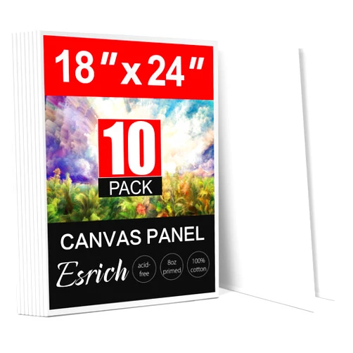 ESRICH Canvas for Painting 18x24 Inch, 10 Pack Canvas Boards for Painting Cotton Primed Acid Free Large Blank Canvases, Canvas Panels for Oil Paint, Watercolor, Acrylic Paint, Gouache and Tempera.