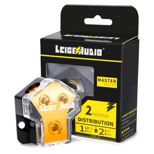 LEIGESAUDIO 0/2/4 Gauge in 4/8 Gauge Out 2 Way Amp Copper Power Distribution Block for Car Audio Splitter (1PACK)