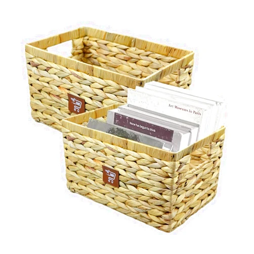 Trendy Cart Wicker Basket - Trendy Cart Baskets for Organizing, Storage Basket with Built-in Handles, Water Hyacinth Shelves (Medium 2-Pack, Natural Hyacinth)
