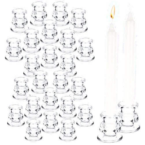Sieral 24 Pcs Candlestick Holders Glass Candle Holders 2.2 High Clear Taper Candlestick Holders Wedding Glass Candle Stick Holder for Wedding Decor Wedding Centerpieces Party Supplies