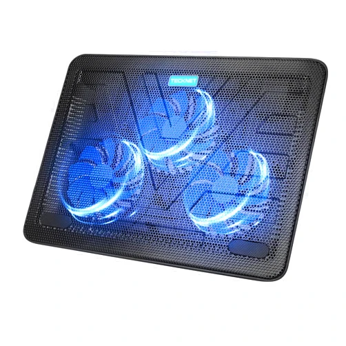 TECKNET Laptop Cooling Pad, Portable Slim Quiet USB Powered Laptop Notebook Cooler Cooling Pad Stand Chill Mat with 3 Blue LED Fans, Fits 12-17 Inches (Black)