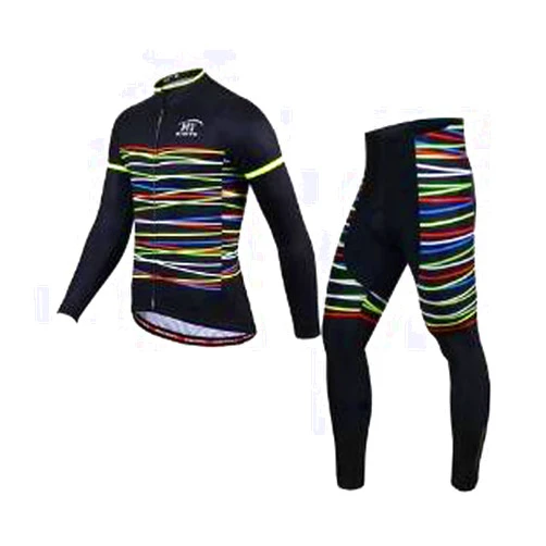 GJSYC Men's Long Sleeve Cycling Jersey Set Autumn Winter Thermal Fleece Sportswear Windproof Coat with 3D Gel Padded Pants Trousers Tights Riding Wear for Outdoor Sportswear Bike MTB Y-2,Black,S