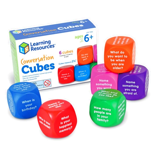 Learning Resources Conversation Cubes - 6 Pieces, Ages 6+ Foam Cubes for Social Emotional Learning, School Counselor Supplies, Speech Therapy Toys, Ice Breaker Cubes