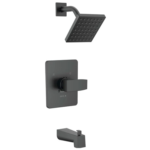 Delta Faucet Modern 14 Series Matte Black Shower Faucet, Tub and Shower Trim Kit with Single-Spray Touch-Clean Black Shower Head, Matte Black T14467-BL-PP (Valve Not Included)