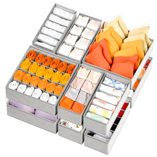 Criusia 12 Pack Sock Underwear Drawer Organizer Dividers, 116 Cells Fabric Foldable Dresser Closet Organizers and Storage Bins for Baby Clothing, Women Men Underwear Socks, Bra, Ties, Scarf