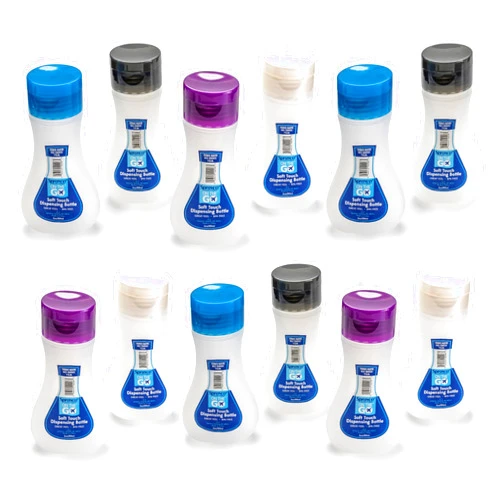 Sprayco TSA Compliant Reusable Soft Touch Dispensing Travel Bottles with 12 Pieces, 3oz, Multicolor