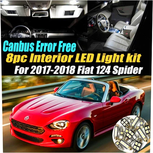 Mr.Brighton LED 8Pc Canbus Error Free Super White 6000K Car Interior LED Light Kit Compatible for 2017-2018 Fiat 124 Spider Equipped w/Advanced Computer system