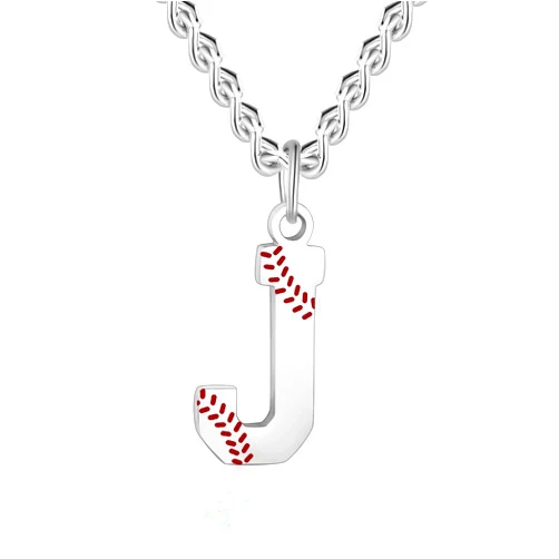 AIAINAGI Baseball Initial A-Z Letter Necklace - Men's Baseball Charm Pendant in Stainless Steel Silver Chain, 22inch Personalized Gift