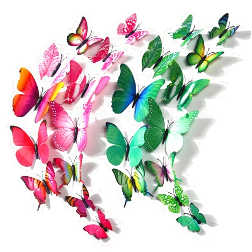 Vilbocr 24Pcs Butterfly Wall Decor 3D Butterflies Stickers Lifelike Butterfly Decoration Removable and Reusable（24Styles） (Red Green Style)