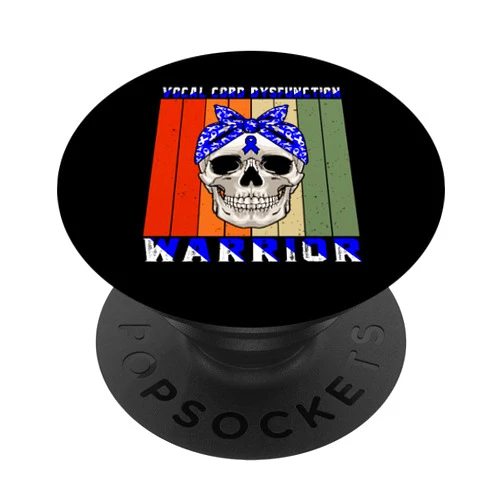 Vocal Cord Dysfunction Awareness products (Lwaka) Vocal Cord Dysfunction VCD Warrior Vintage Skull Blue Women PopSockets Standard PopGrip