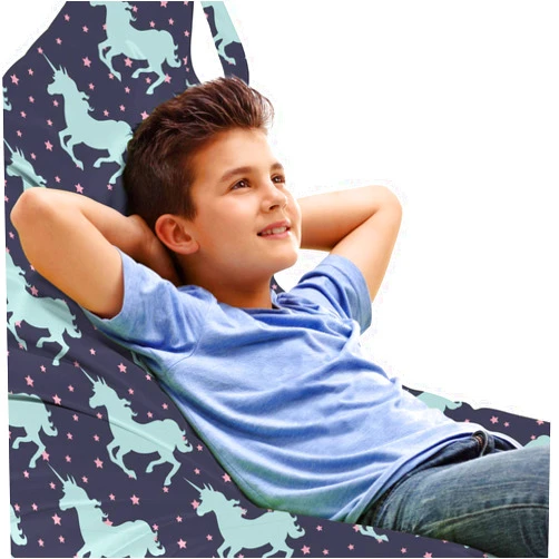 Ambesonne Unicorn Lounger Chair Bag, Magic Horse Twinkle Little Spot Stars and Dark Background Art, High Capacity Storage with Handle Container, Lounger Size, Dark Blue and Pink