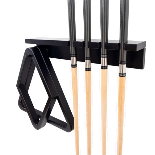 BILLIARDS XPRESS Pool Cue Rack - Pool Stick Holder Wall Mount With 4 Cue Holder & 6 Pack Of Chalk Included - Felt to Prevent Damage - Billiard Table Accessories For Man Cave