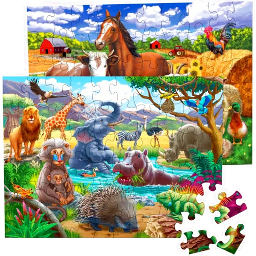 RANSUNN Puzzles for Kids Ages 4-8 Year Old - Farm & Wild Animal,2 Packs 60 Pieces Jigsaw Puzzle for Toddler Children Learning Educational Puzzles Toys for Boys and Girls.