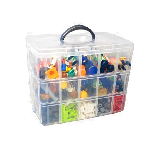 Evelots Storage Container Box, 3 Tier Stackable Snap-On Trays 30 Compartments with Adjustable Dividers for Arts & Crafts Storage, Jewelry Bead Organizers, Toys or Beauty & Sewing Supplies - Clear