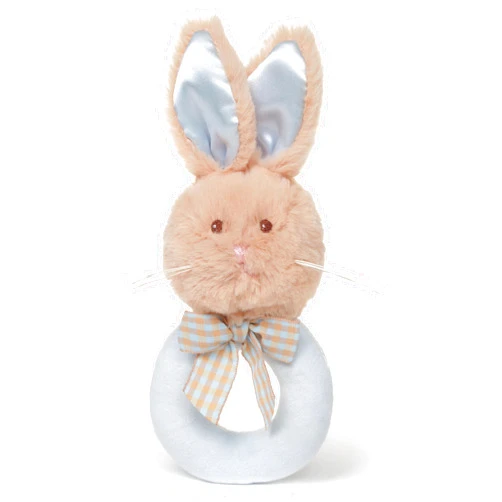 Bearington Collection Baby Lil' Bunny, 5.5 in Plush Bunny Rabbit Stuffed Animal, Soft Baby Rattles and Plush Rings Gift - Newborn Toy
