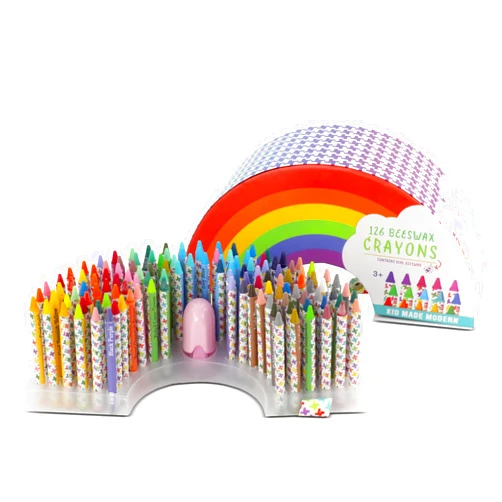Kid Made Modern Rainbow Beeswax Crayons for Toddlers & Kids Ages 3 4 5 6 7 8+ (126 Pieces) - Coloring Non Toxic Art Supplies with Box & Sharpener