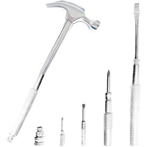 HomeClean Multifunctional 6 in 1 Floral Hammer and Screwdriver Tool, Screwdriver Set with Multitool Hammer, Camping Hammer, Nail Hammer, Handy Hammer, Tack Hammer, Hammers Tools, Small Hammer(Silver)