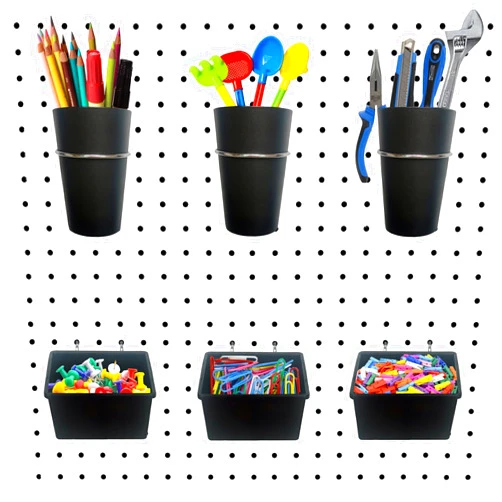 Generic 6 Sets Pegboard Bins Peg Board Cups with Hooks & Rings Assortment, Pegboard Hooks Holder for Organizing Various Tools