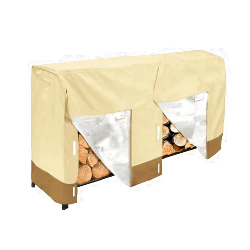 LLPUSLUO 8FT Brown Heavy Duty Outdoor Firewood Rack Cover, 210D Oxford Cloth, Waterproof & Durable