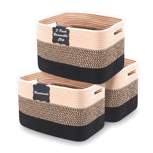 RTDEP Woven Baskets for Storage, Rtdep Storage Baskets for Shelves, Cotton Rope Baskets for Storage, Laundry Room Organization, Toy Storage Organizer, Cube Storage Bins for Nursery, Baby Basket-3 Pack