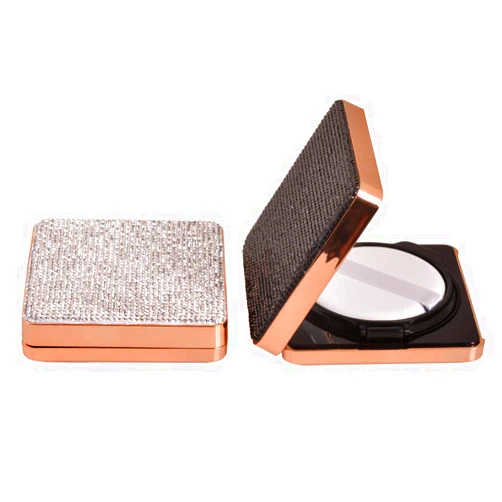 CQFONG Square Empty Luxurious Portable Make-up Powder Container Air Cushion Puff Case with Powder Puff and Mirror Refillable Foundation BB Cream Box Rhinestones